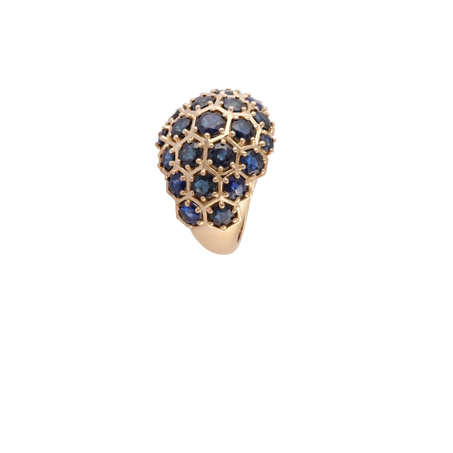 Mixed Cut 6.11 Carats Sapphire Dome Paved  Ring  18k Yellow Gold For Sale