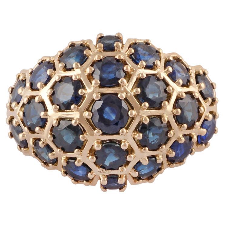 6.11 Carats Sapphire Dome Paved  Ring  18k Yellow Gold For Sale