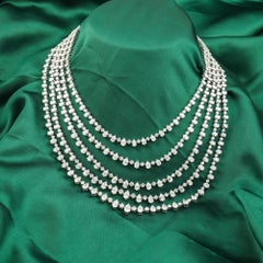 61.19 Carat Natural Diamond Multi Strand Necklace 18K White Gold Handmade