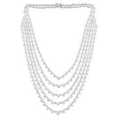 61.19 Carat Natural Diamond Multi Strand Necklace 18K White Gold Handmade