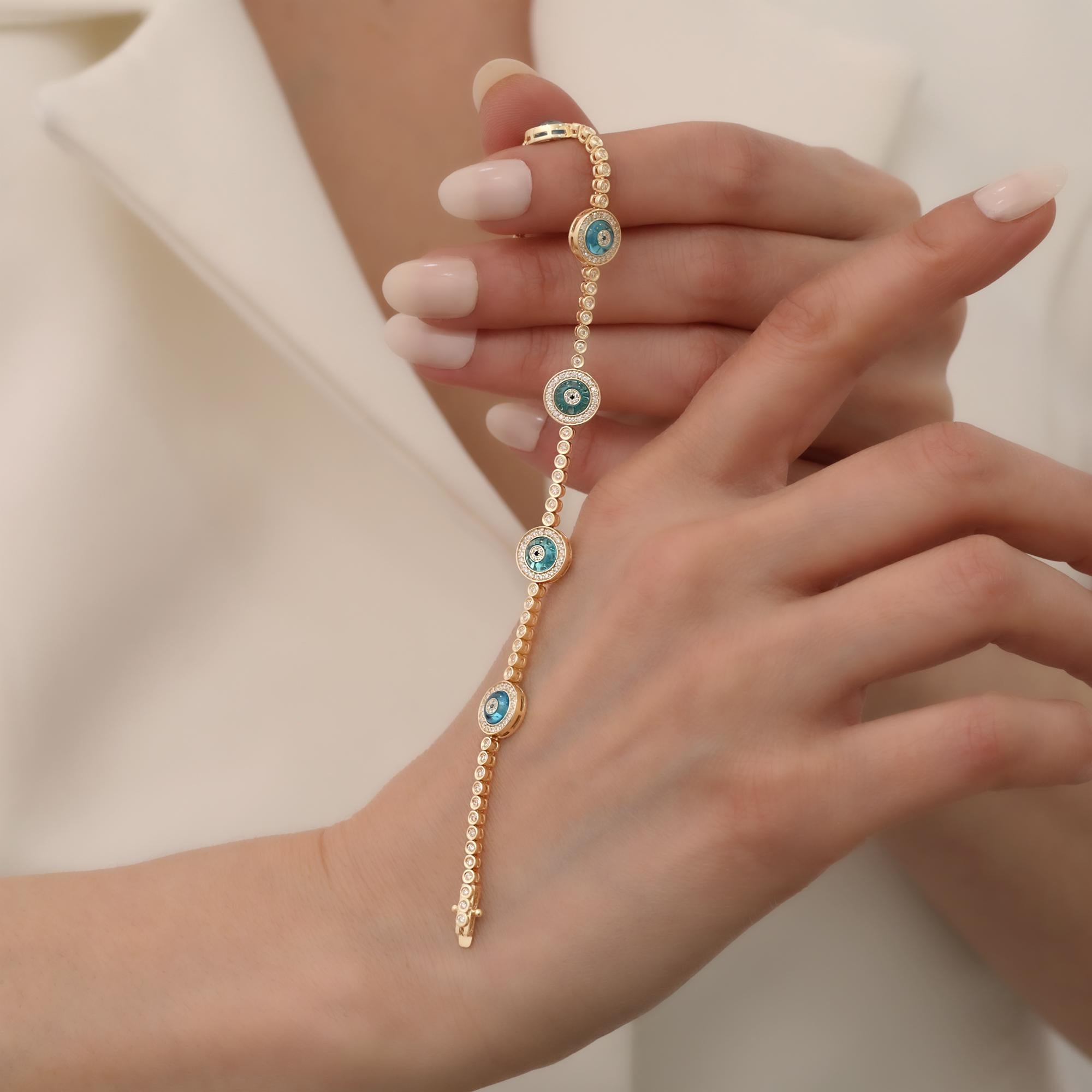 Modern Against Evil Eye Diamond and Gold Bracelet For Sale
