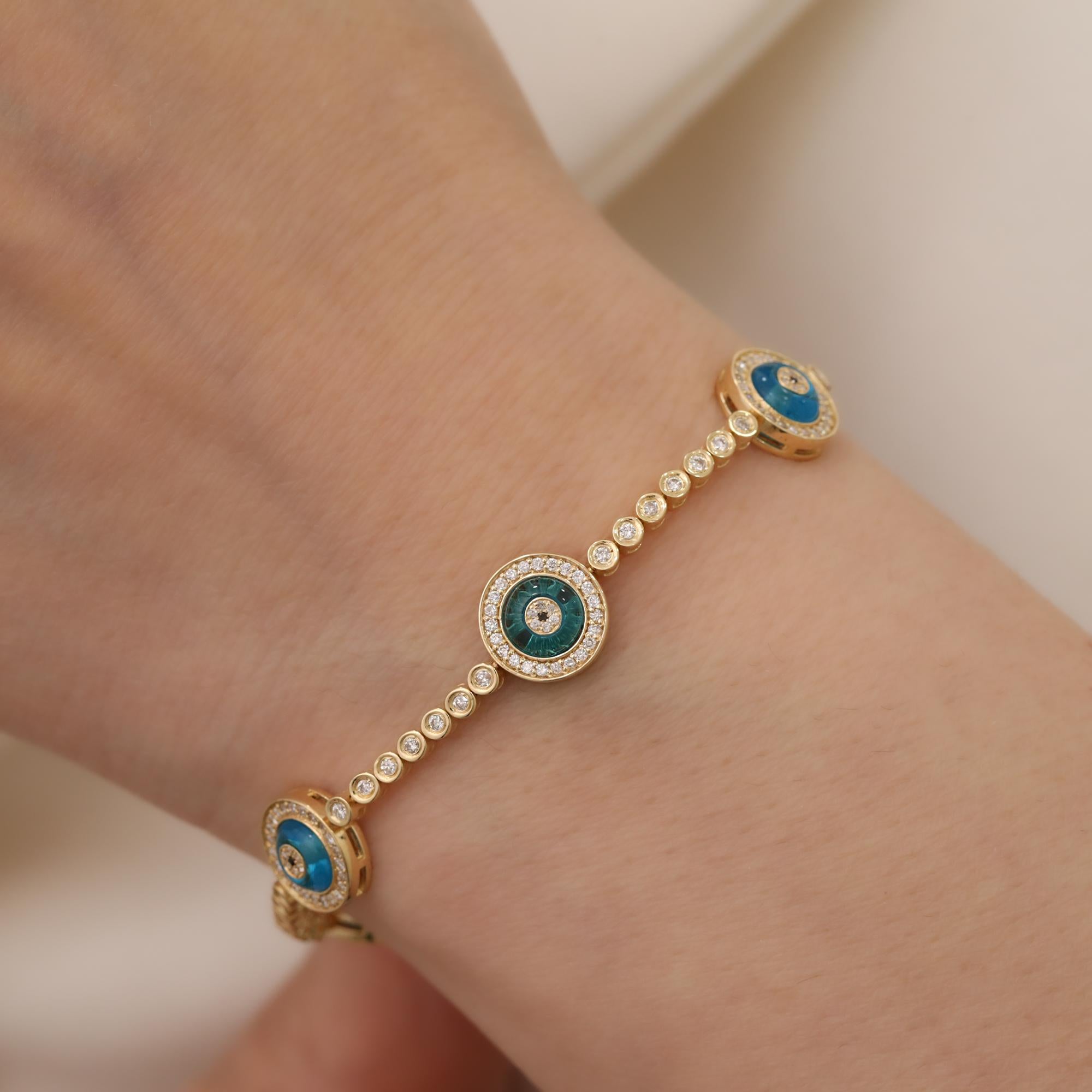 Round Cut  Against Evil Eye Diamond and Gold Bracelet For Sale