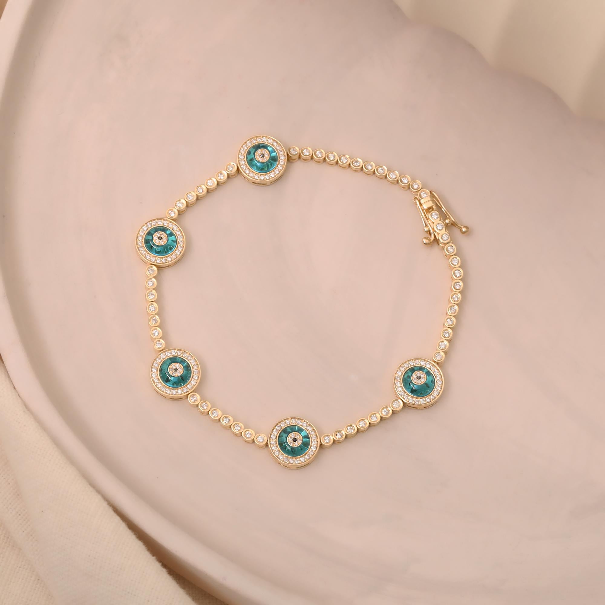 Against Evil Eye Diamond and Gold Bracelet In New Condition For Sale In Fatih, 34