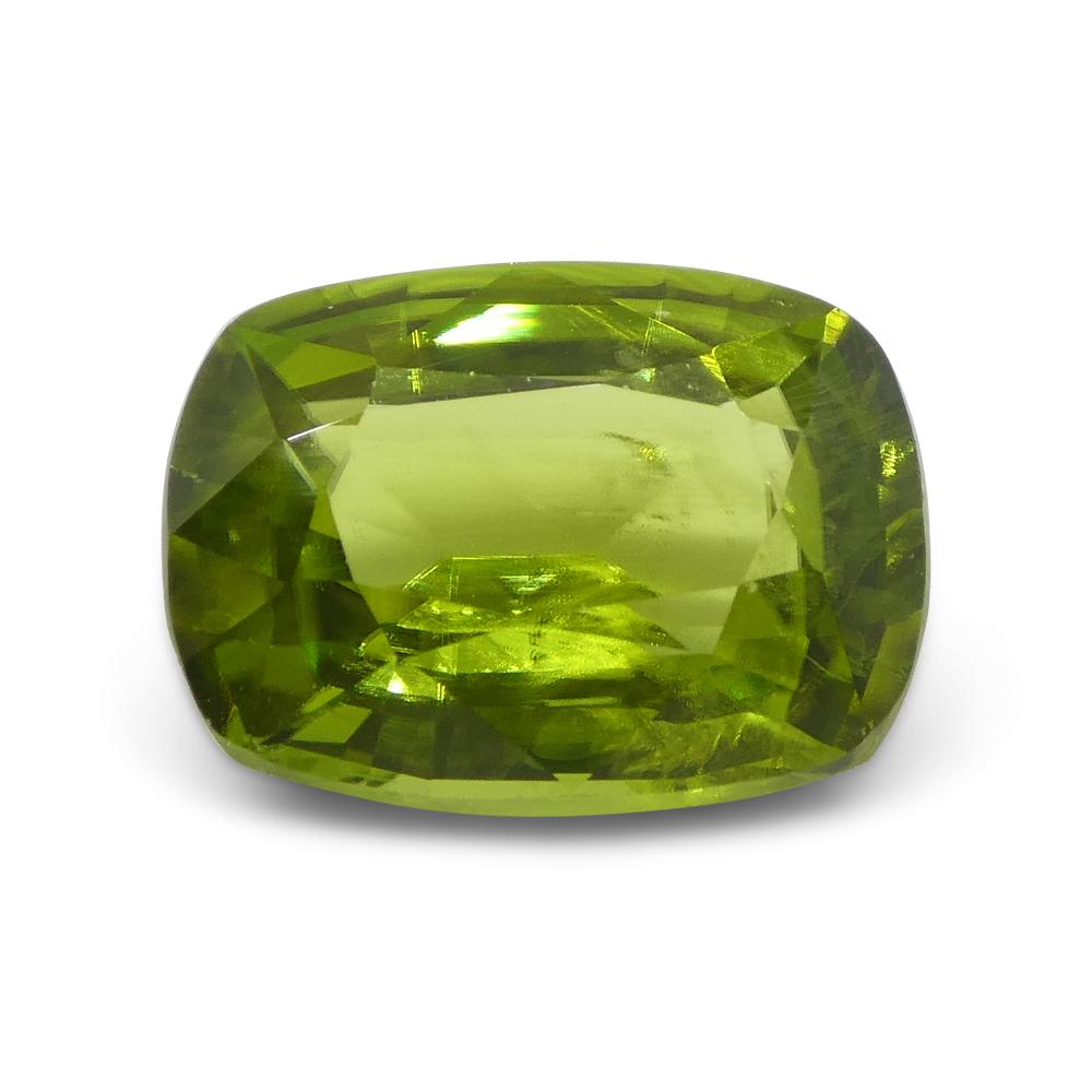 6.11ct Cushion  Yellowish Green Peridot from Sapat Gali, Pakistan In New Condition For Sale In Toronto, Ontario