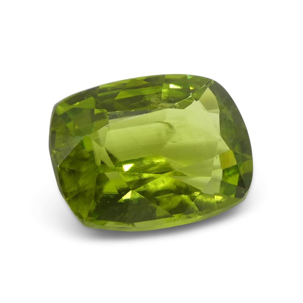 Women's or Men's 6.11ct Cushion  Yellowish Green Peridot from Sapat Gali, Pakistan For Sale