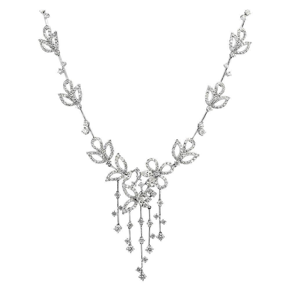 6.11ct Fancy Round Brilliant Cut Diamond Necklace in 18k White Gold For Sale