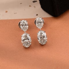 6.11Ct Oval Cut Solitaire Diamond Earrings 18K White Gold Dangle Drop Style