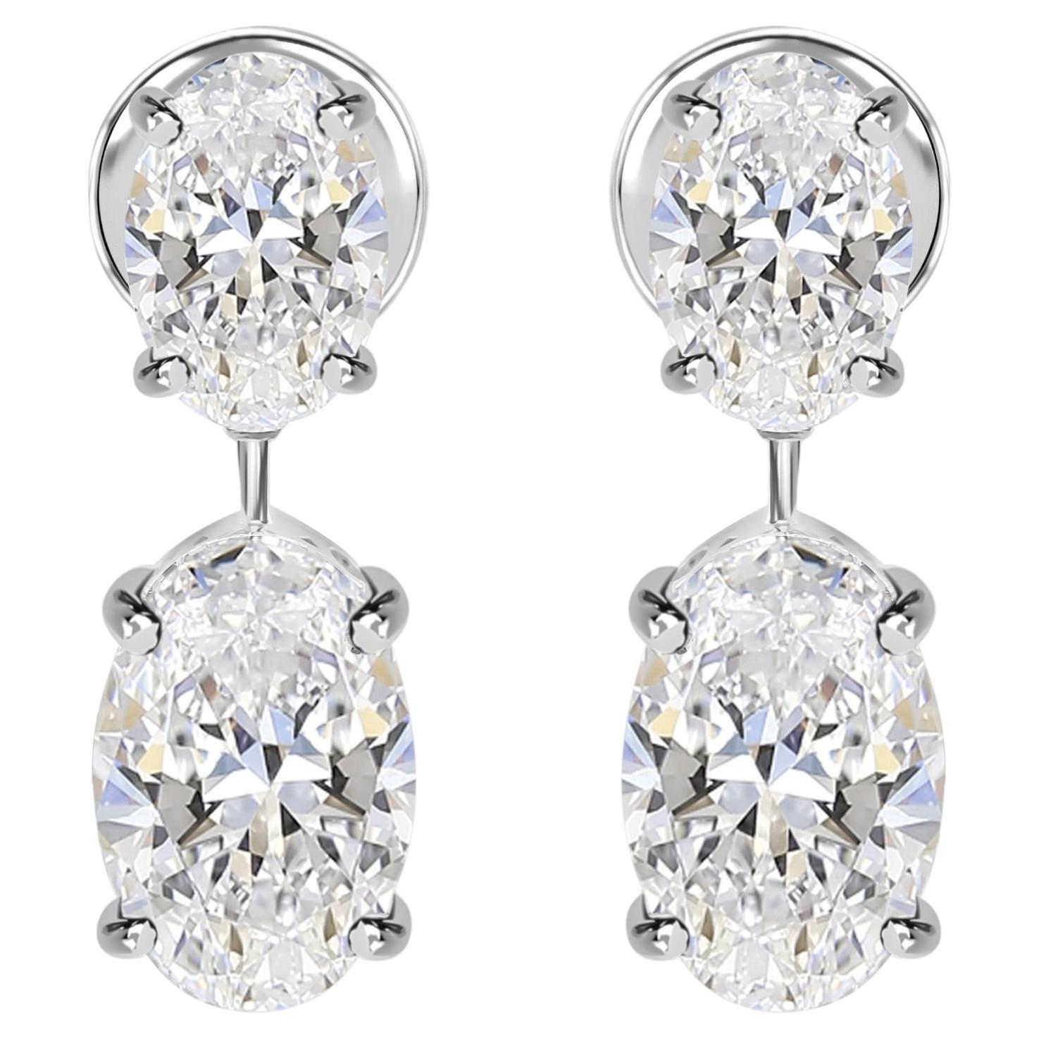 6.11Ct Oval Cut Solitaire Diamond Earrings 18K White Gold Dangle Drop Style