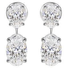 6.11Ct Oval Cut Solitaire Diamond Earrings 18K White Gold Dangle Drop Style