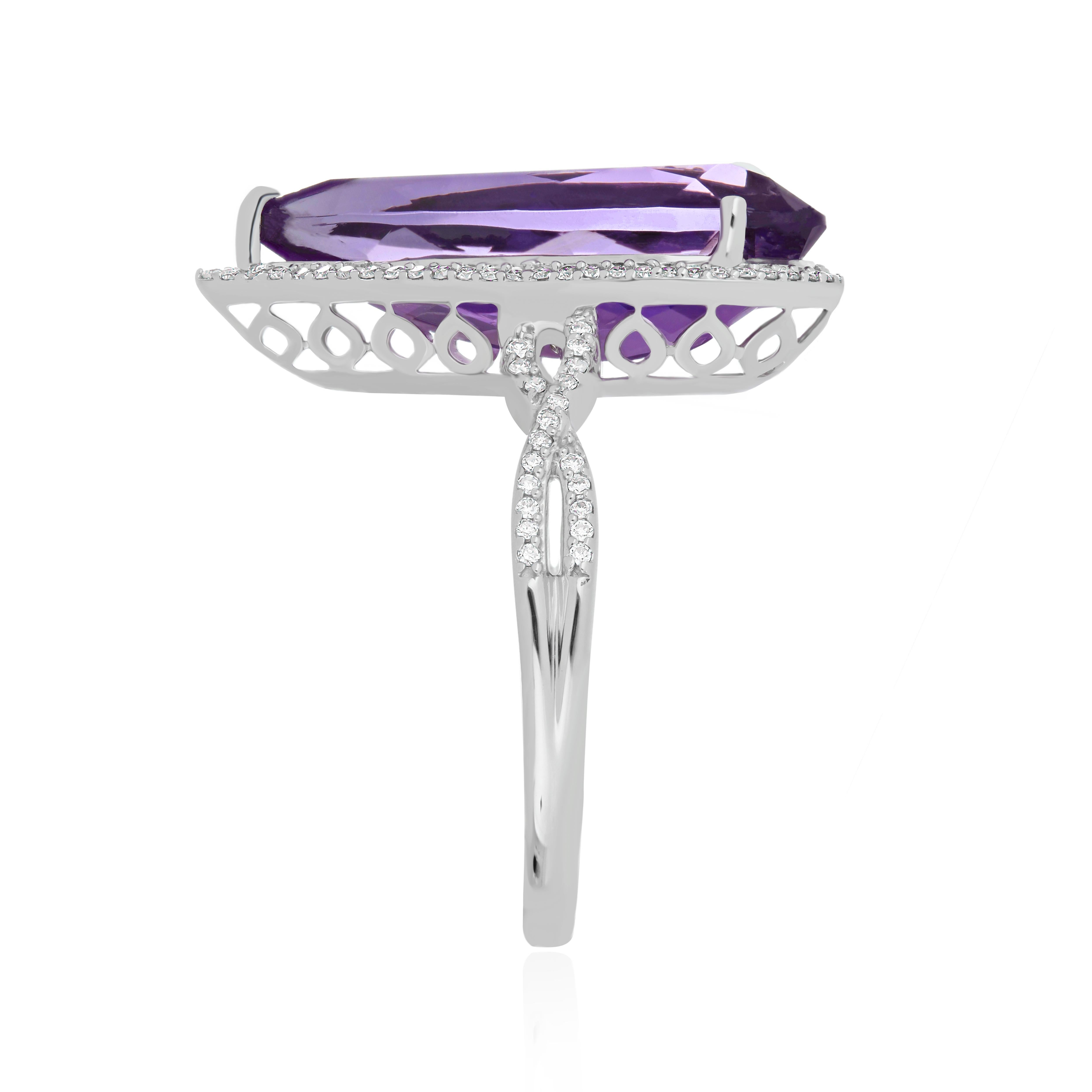 For Sale:  6.11 Carat Amethyst and Diamond Ring in 14 Karat White Gold Ring  4