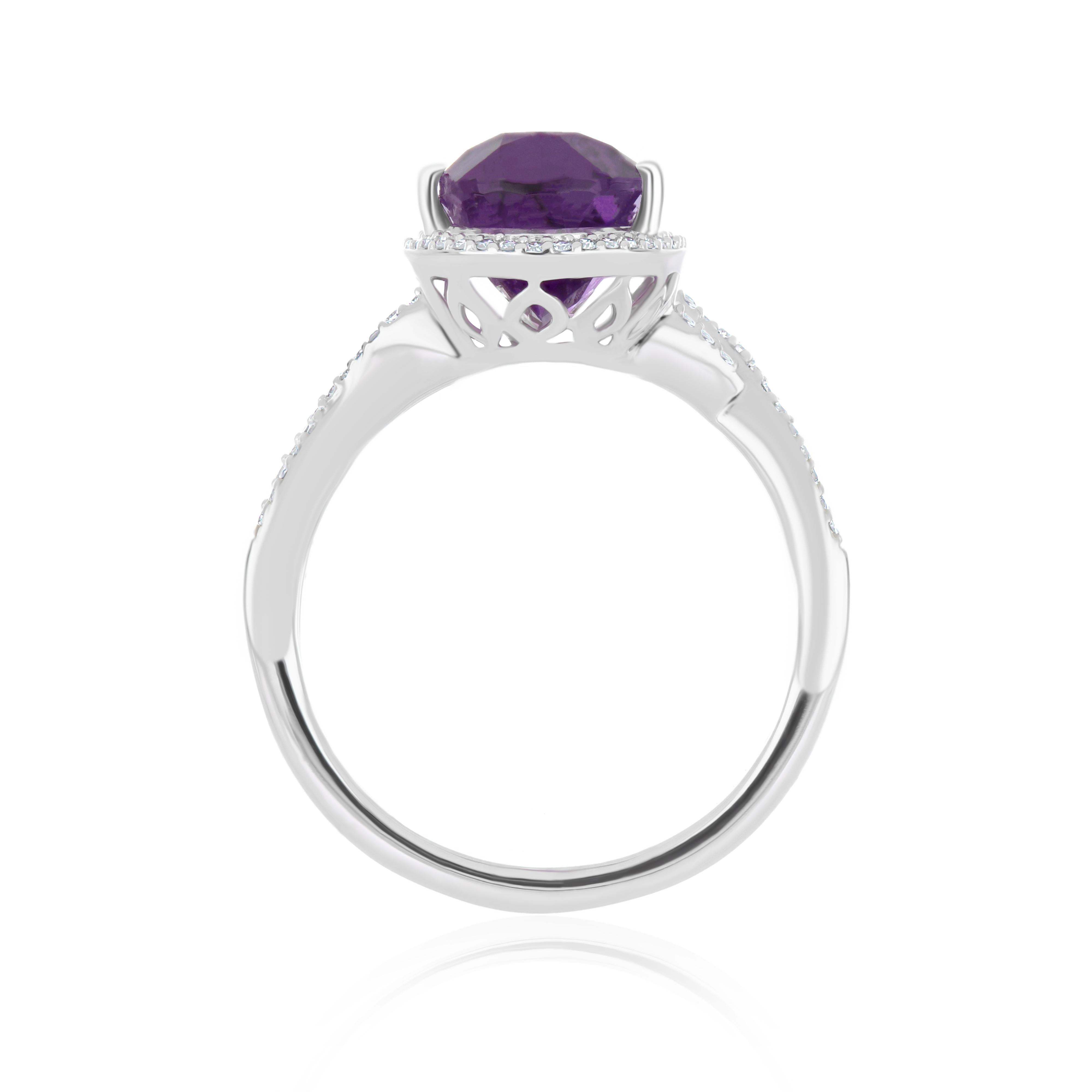 For Sale:  6.11 Carat Amethyst and Diamond Ring in 14 Karat White Gold Ring  5