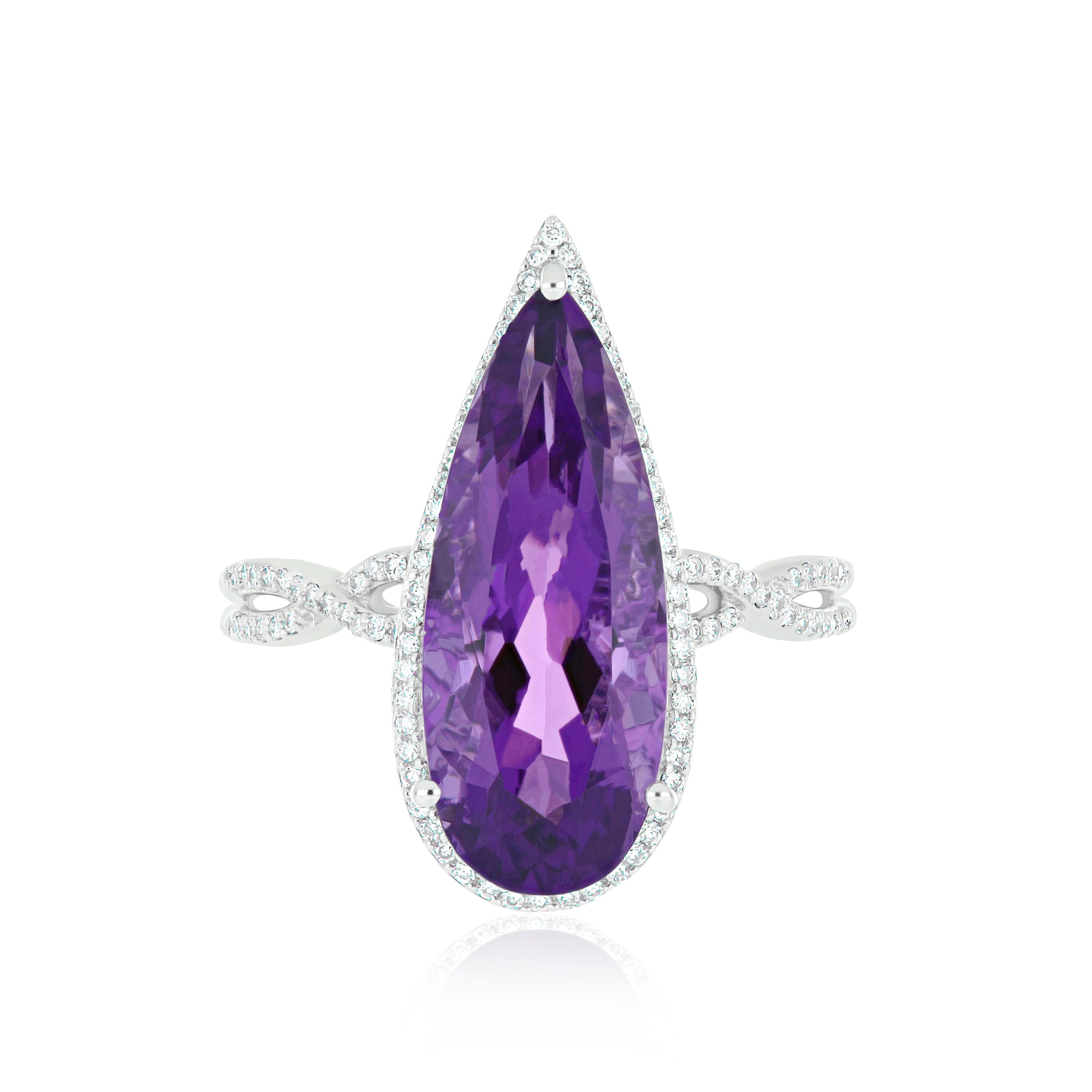 For Sale:  6.11 Carat Amethyst and Diamond Ring in 14 Karat White Gold Ring  7