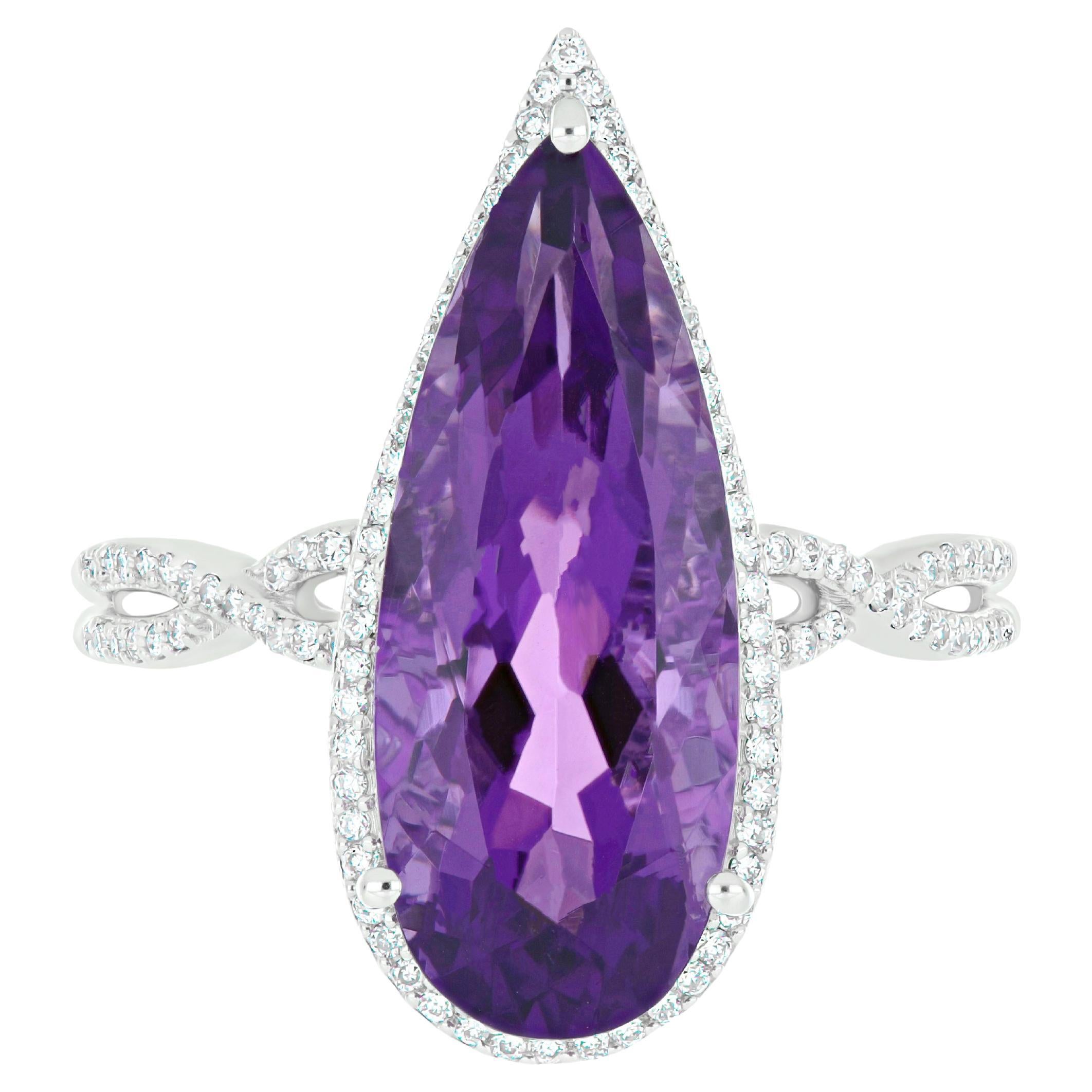 For Sale:  6.11 Carat Amethyst and Diamond Ring in 14 Karat White Gold Ring