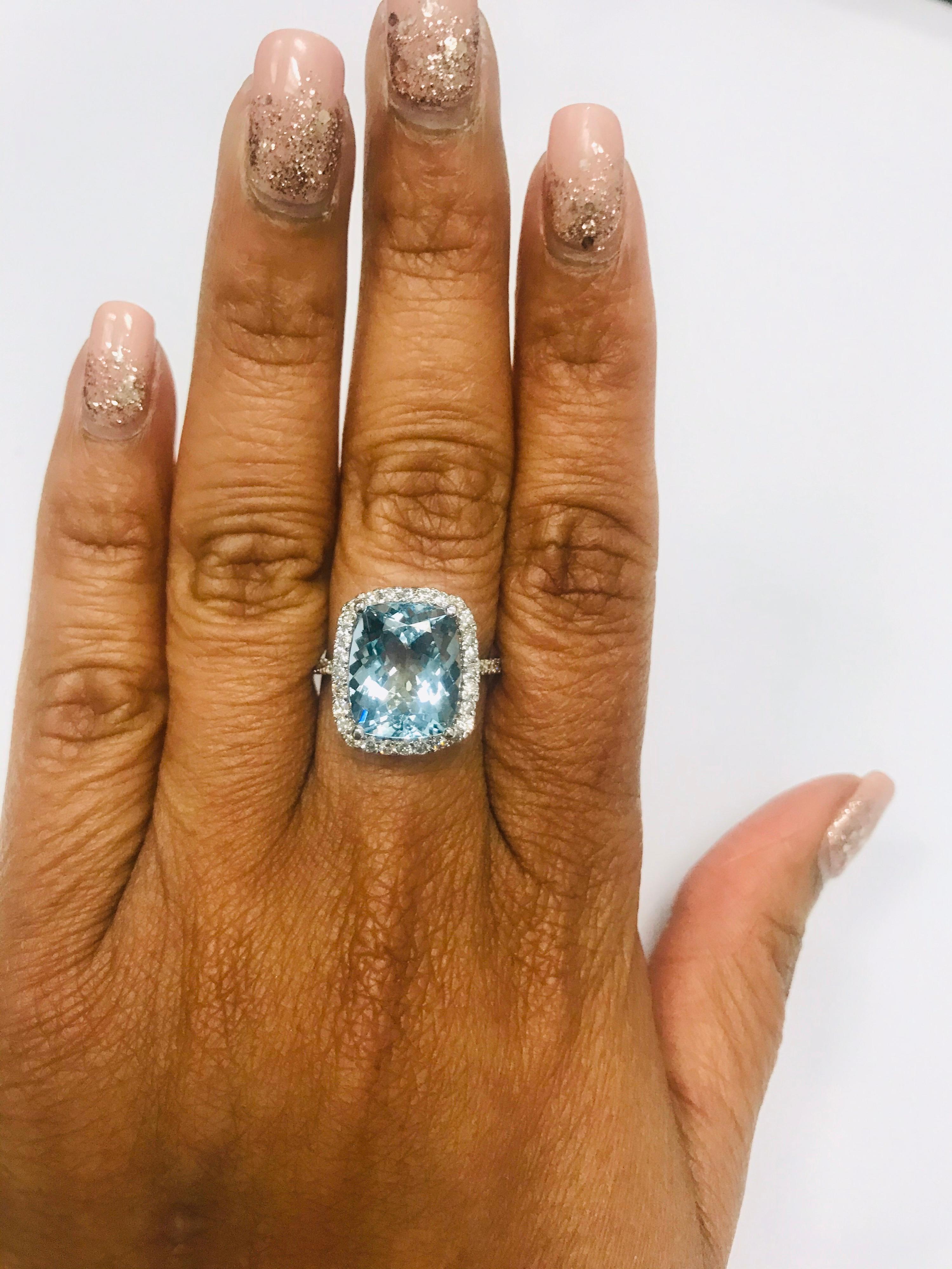 Modern 6.12 Carat Aquamarine Diamond 14 Karat White Gold Engagement Ring