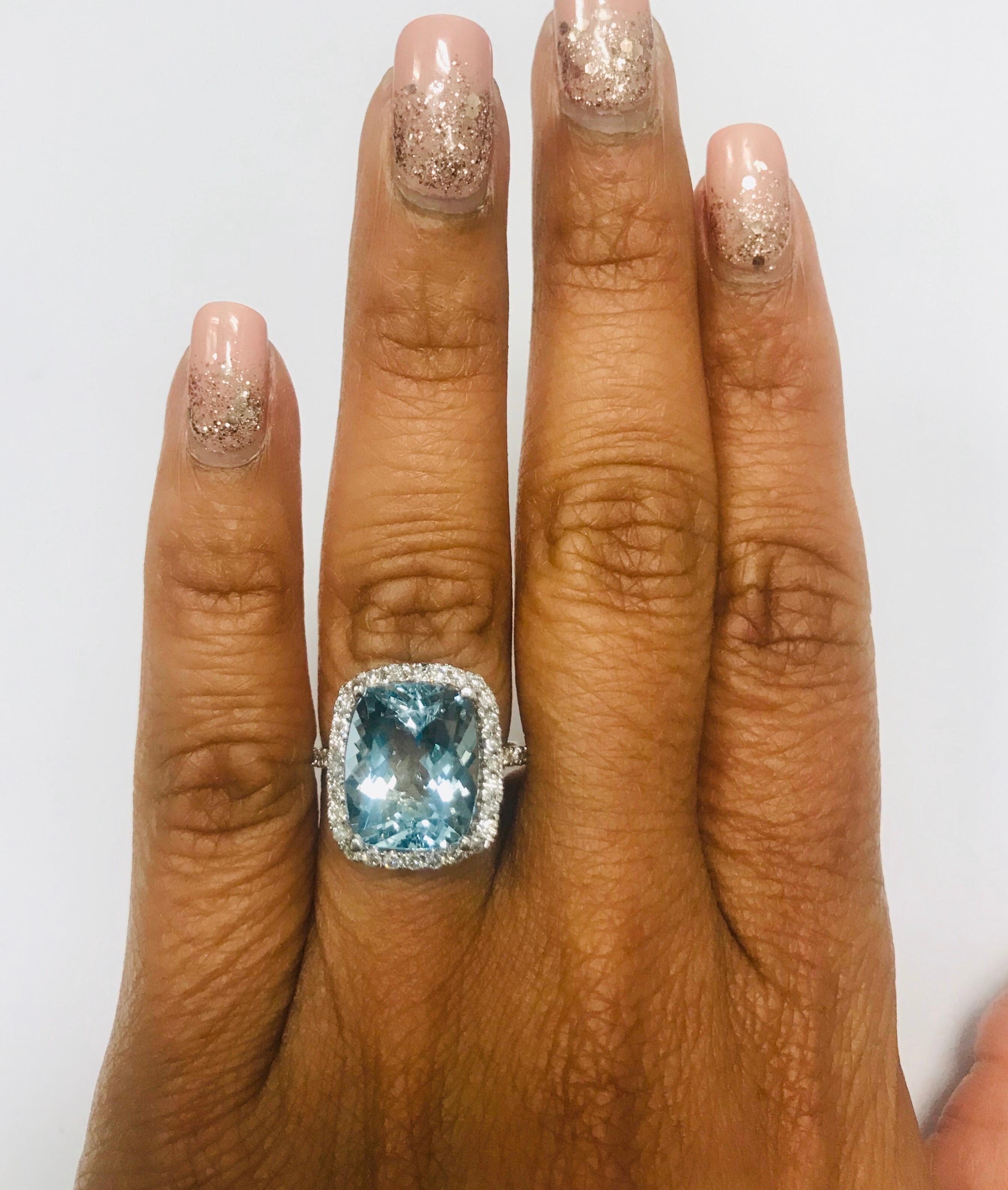 6.12 Carat Aquamarine Diamond 14 Karat White Gold Engagement Ring In New Condition In Los Angeles, CA