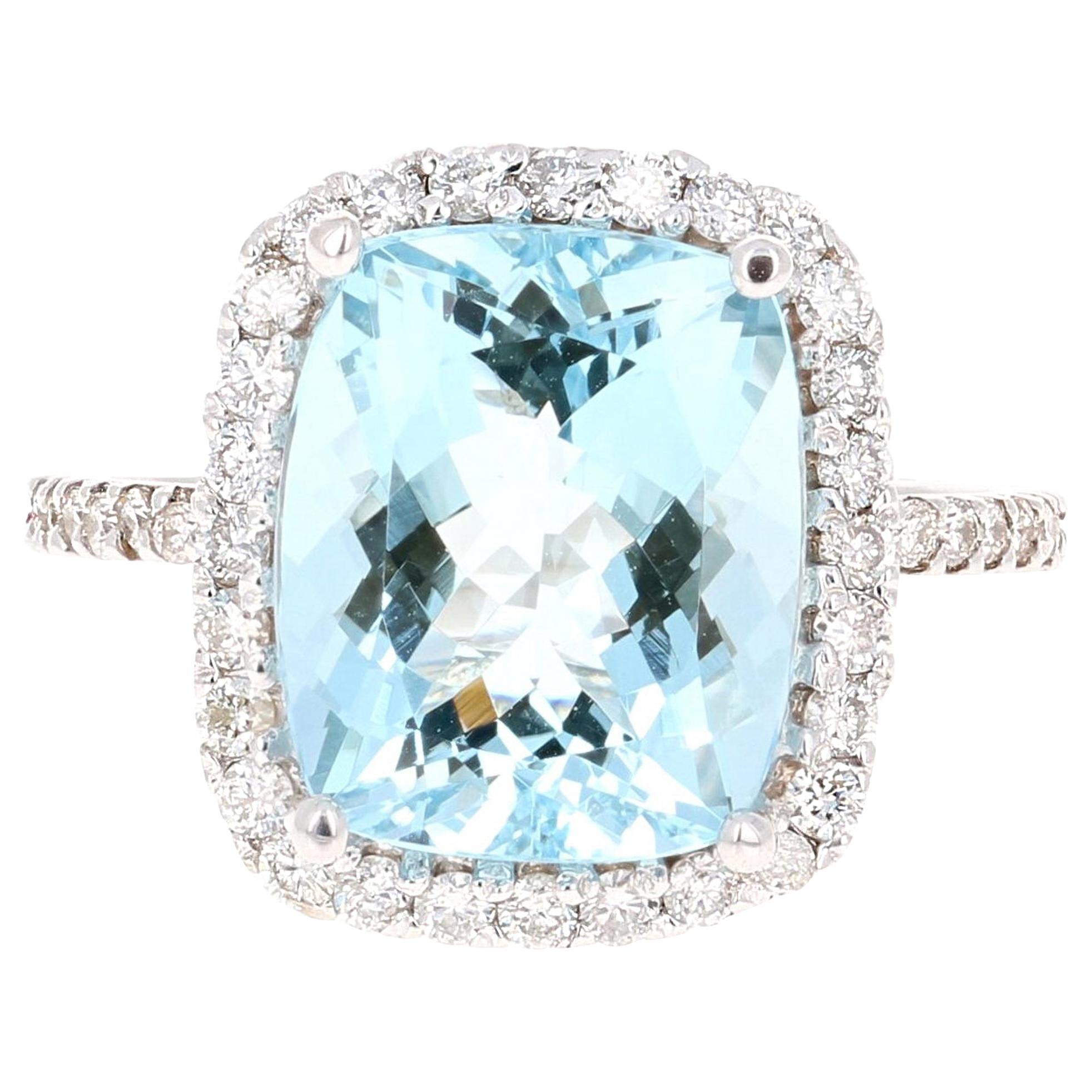 6.12 Carat Aquamarine Diamond 14 Karat White Gold Engagement Ring