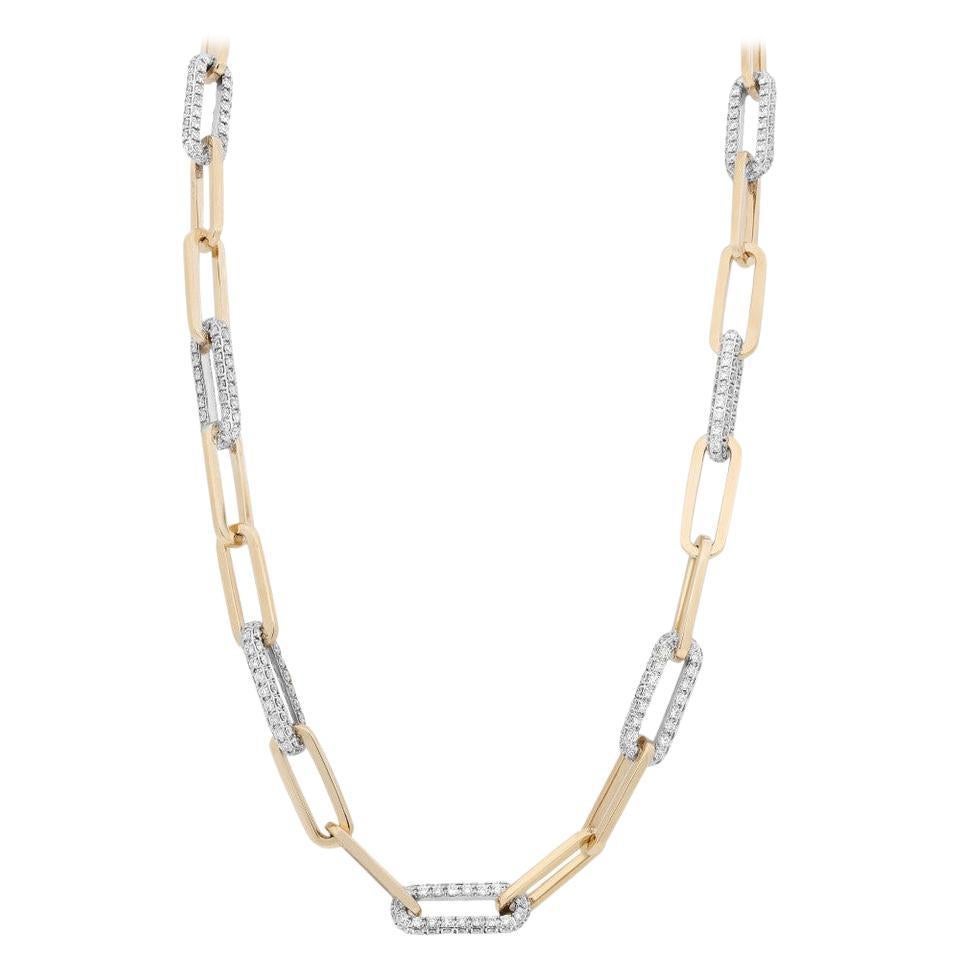 Collier à anneaux de paperclip en diamant de 6,12 carats en or blanc et jaune 14K 