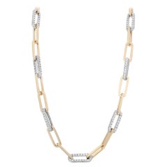 6.12 Carat Diamond Paperclip-Link Necklace 14K White and Yellow Gold 