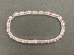 6.12 Carat Emerald Cut Ruby and Diamond Bracelet in 14K White Gold