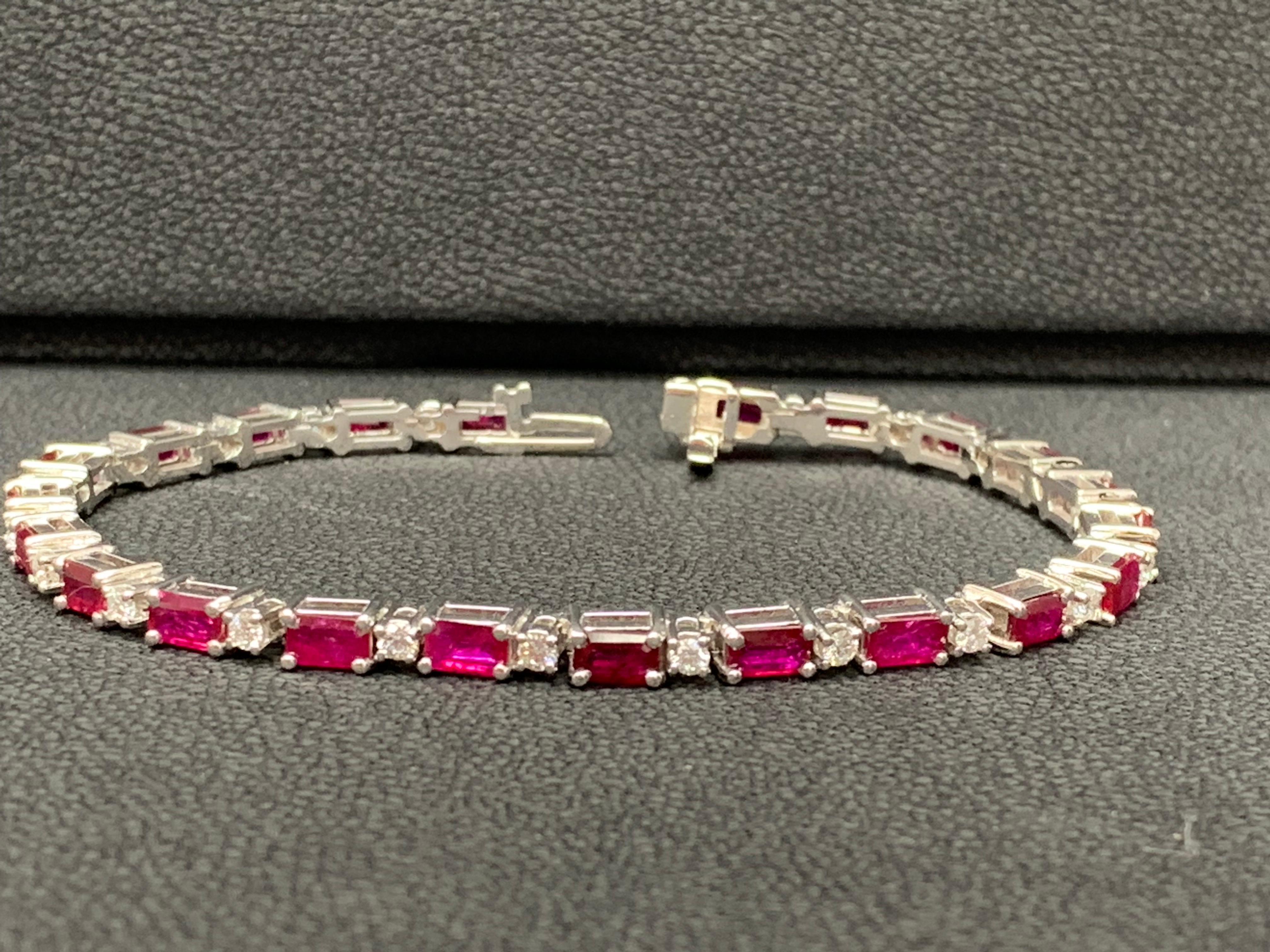 6.12 Carat Emerald Cut Ruby and Diamond Bracelet in 14K White Gold For Sale 1