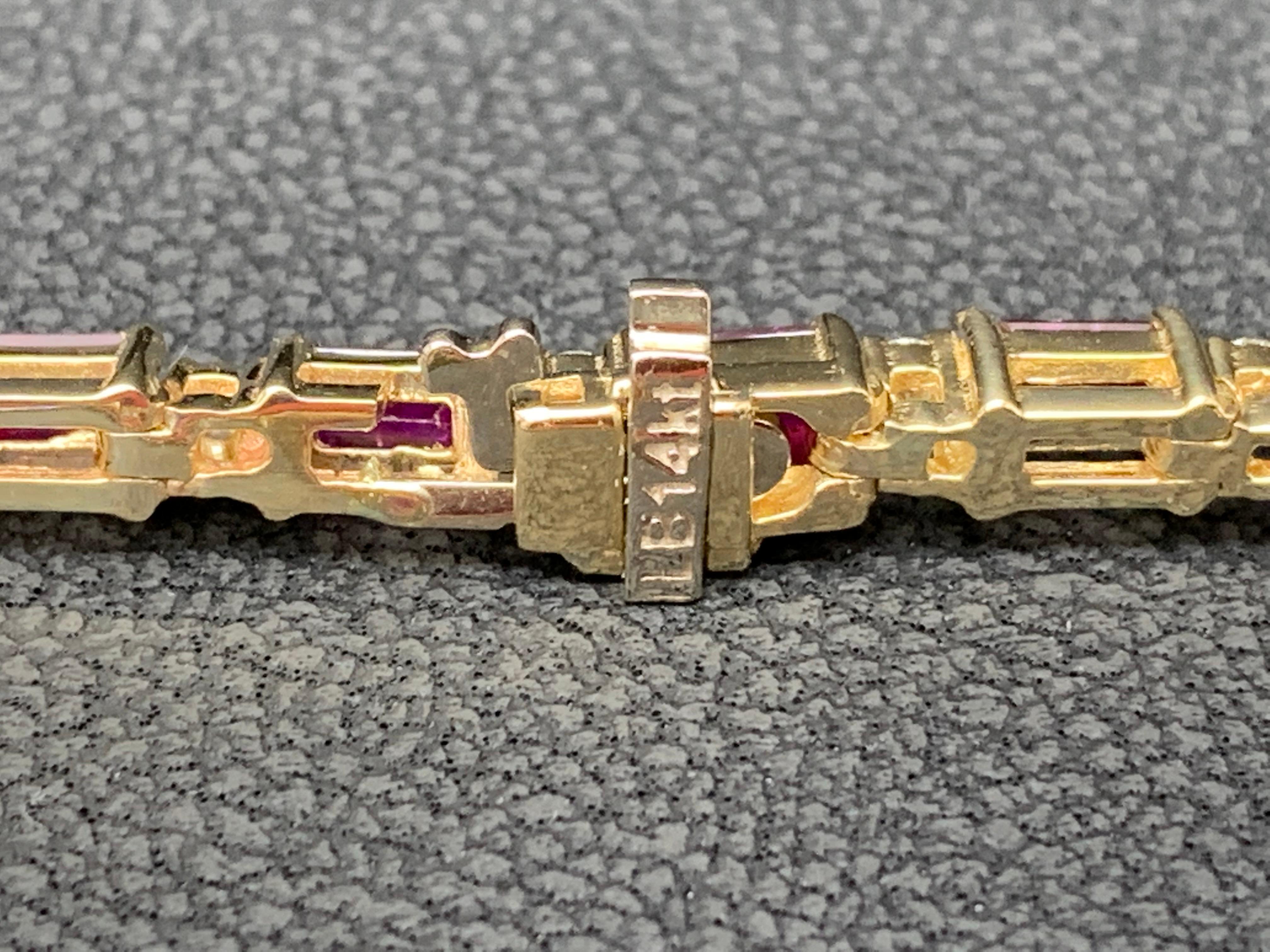 6.12 Carat Emerald Cut Ruby and Diamond Bracelet in 14K Yellow Gold In New Condition For Sale In NEW YORK, NY