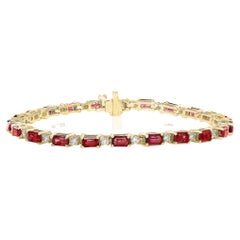 Bracelet en or jaune 14 carats avec diamants et rubis taille émeraude de 6,12 carats