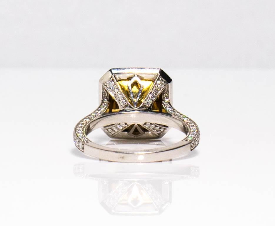 cushion cut yellow diamond ring