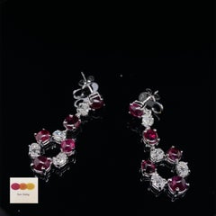 6.12 Carat GIA Certified Burma No Heat Ruby and White Diamonds Gold Earrings
