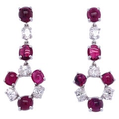 6.12 Carat GIA Certified Burma No Heat Ruby and White Diamonds Gold Earrings