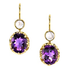 6.12 ct. t.w. Amethyst Moonstone Yellow Gold Lever-Back Drop Dangle Earrings