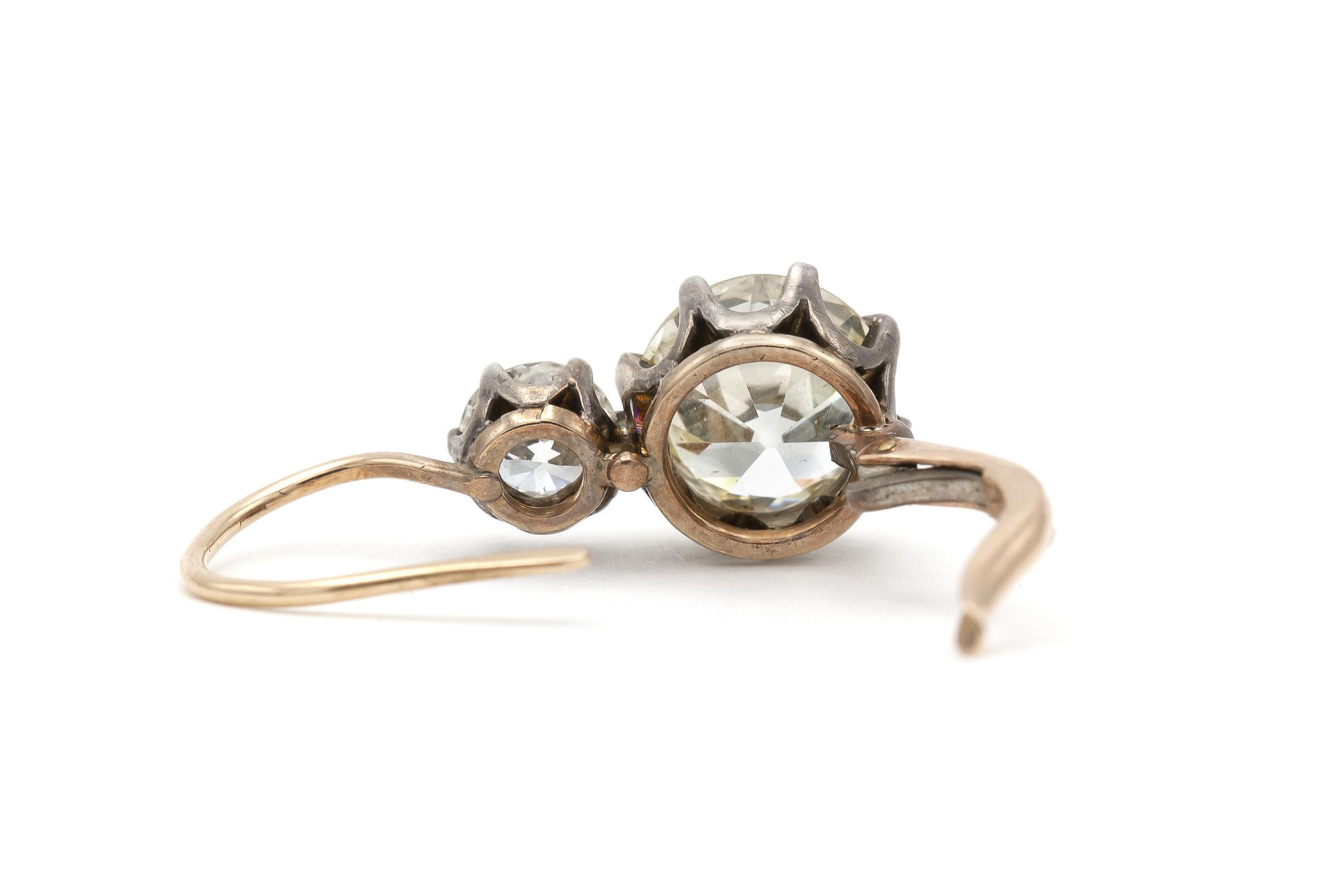 Victorien Boucles d'oreilles pendantes en diamant taille européenne 6.12 carats en vente
