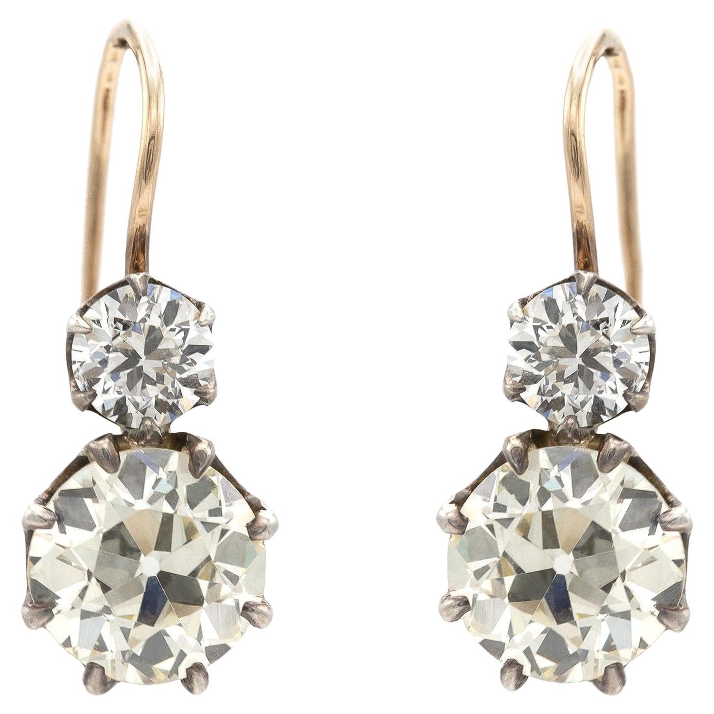 Pendientes de gota de diamante talla europea antigua de 6.12 quilates