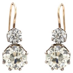 Pendientes de gota de diamante talla europea antigua de 6.12 quilates