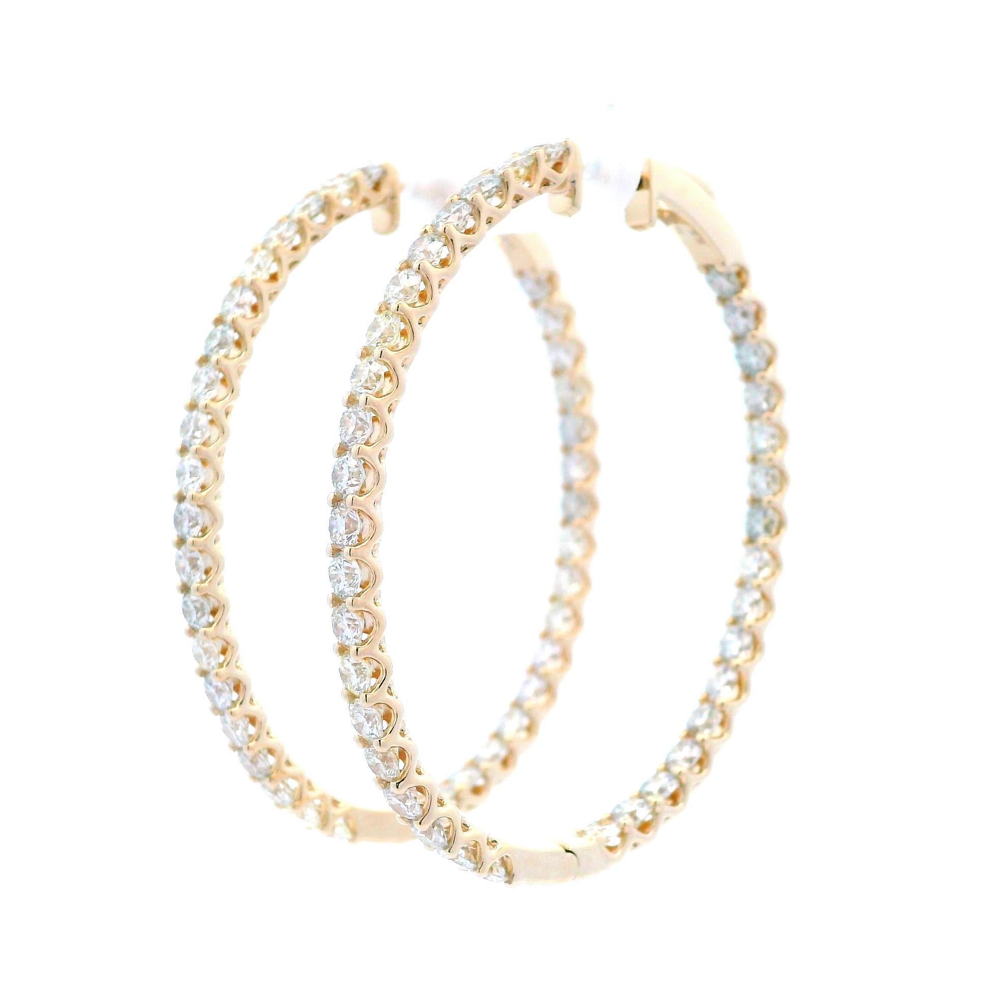 Contemporary 6.12 Carat Round Diamond Hoop Earrings Yellow Gold For Sale
