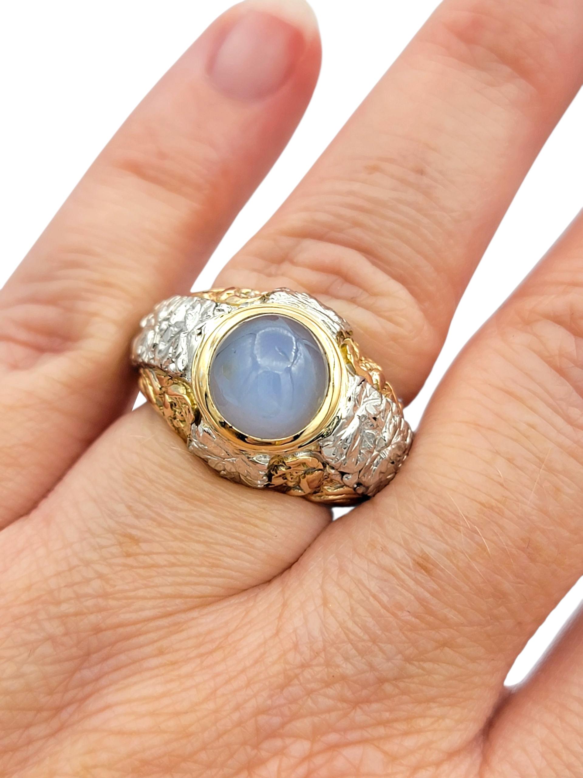 6,12 Karat insgesamt Lünette Set Cabochon Star Sapphire Ring in Tri-Tone 18 Karat Gold im Angebot 5