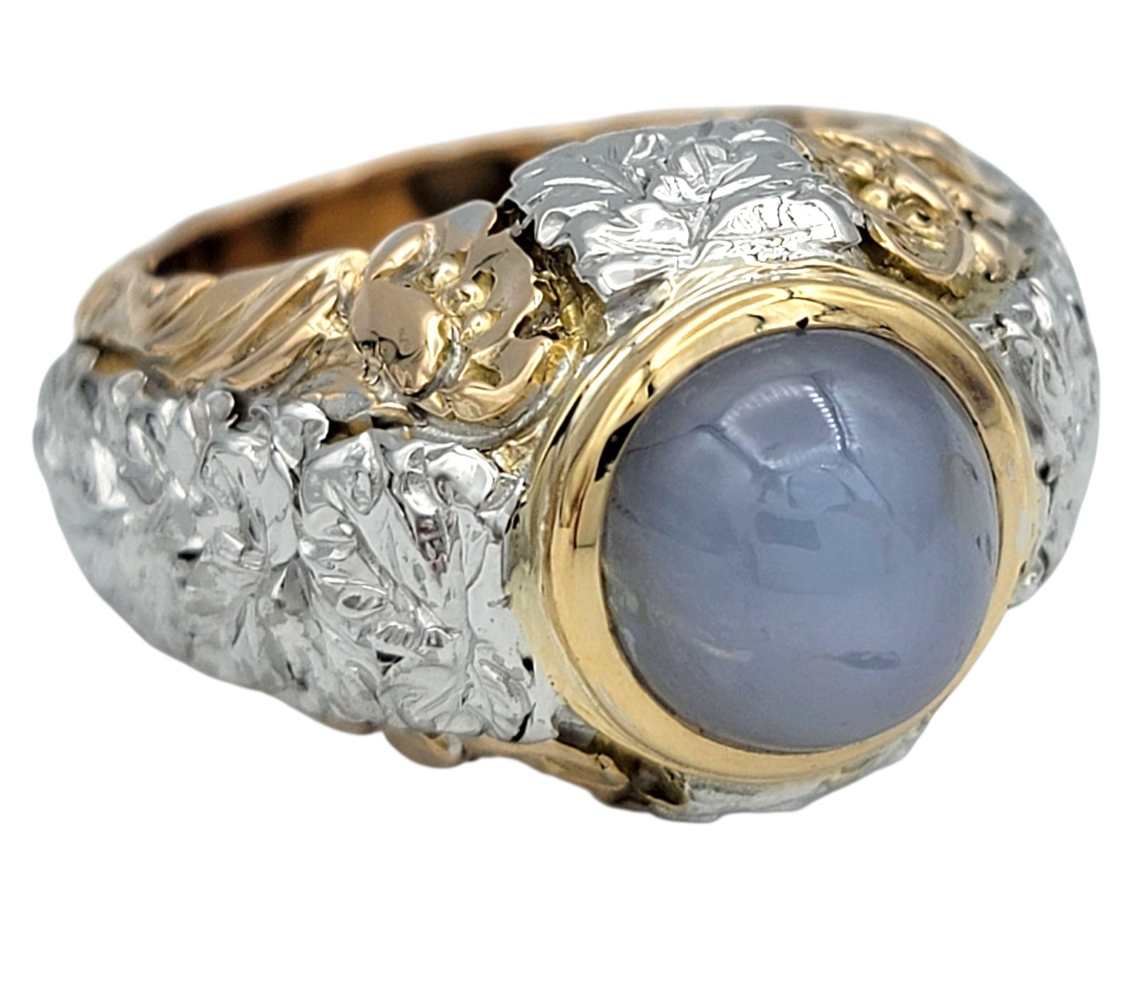 6,12 Karat insgesamt Lünette Set Cabochon Star Sapphire Ring in Tri-Tone 18 Karat Gold im Angebot 7