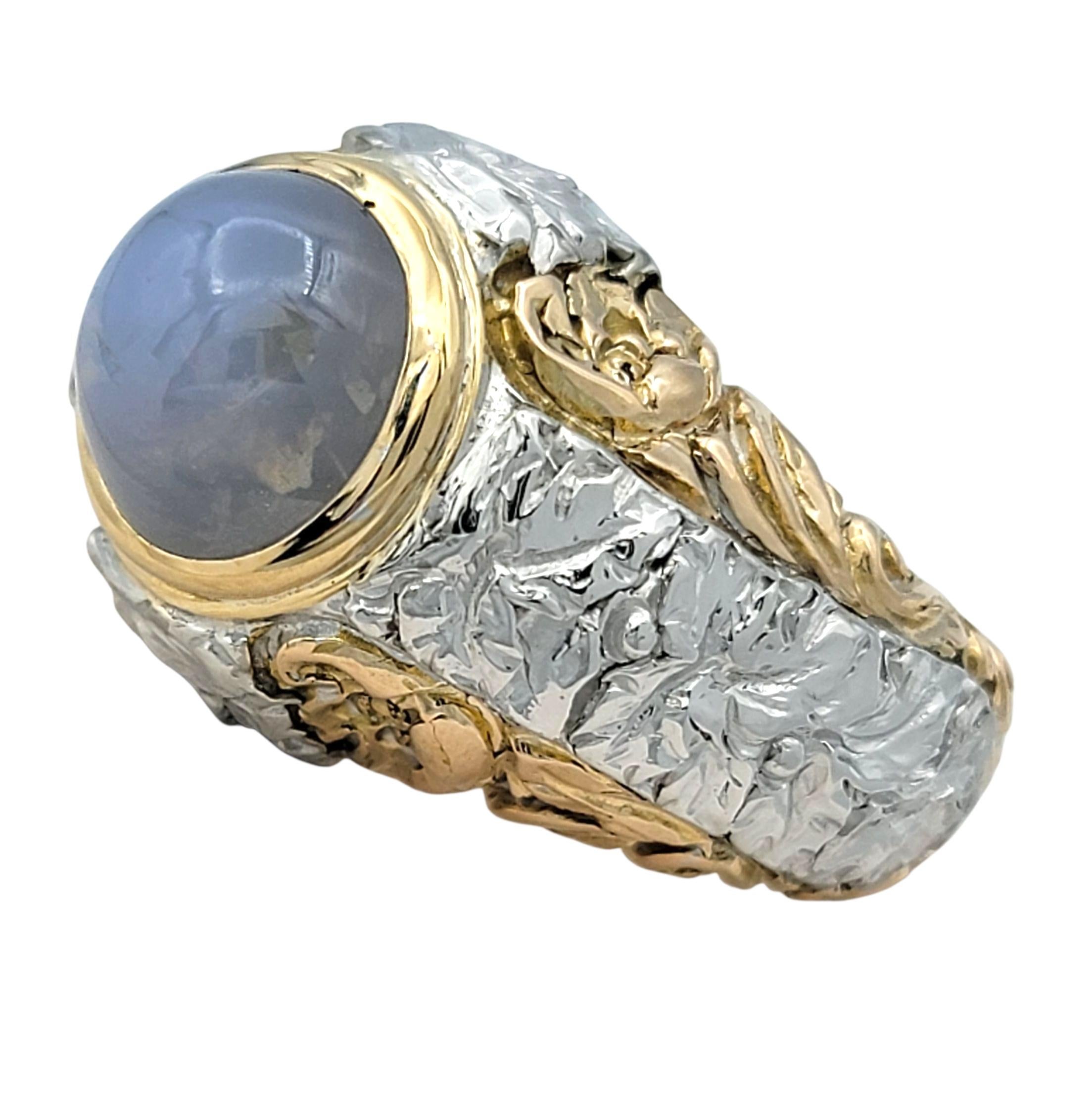 6,12 Karat insgesamt Lünette Set Cabochon Star Sapphire Ring in Tri-Tone 18 Karat Gold (Zeitgenössisch) im Angebot