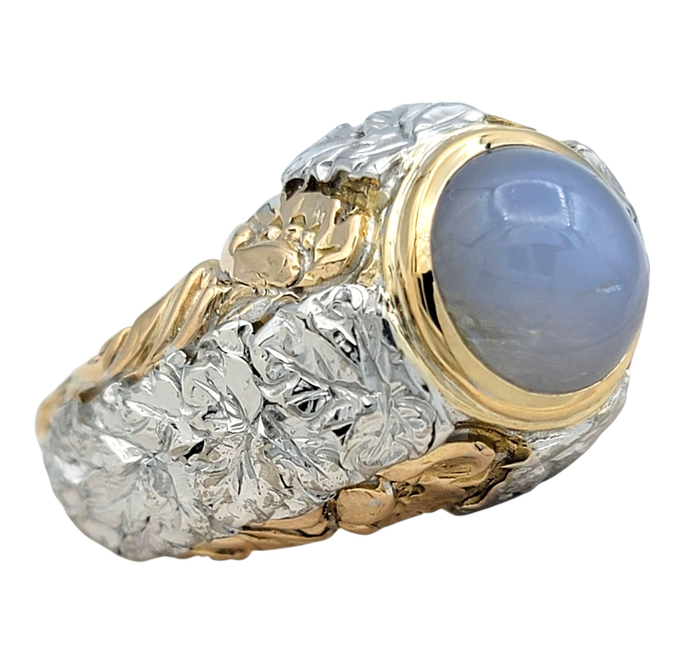 6,12 Karat insgesamt Lünette Set Cabochon Star Sapphire Ring in Tri-Tone 18 Karat Gold im Zustand „Gut“ im Angebot in Scottsdale, AZ