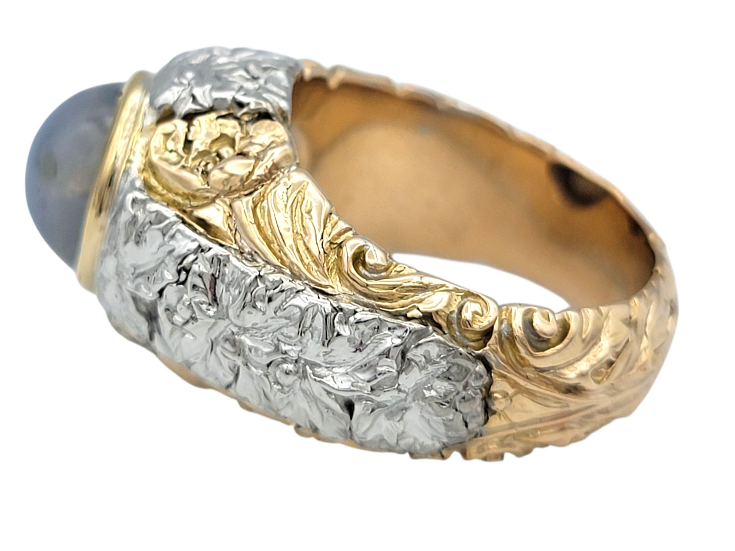 6,12 Karat insgesamt Lünette Set Cabochon Star Sapphire Ring in Tri-Tone 18 Karat Gold für Damen oder Herren im Angebot