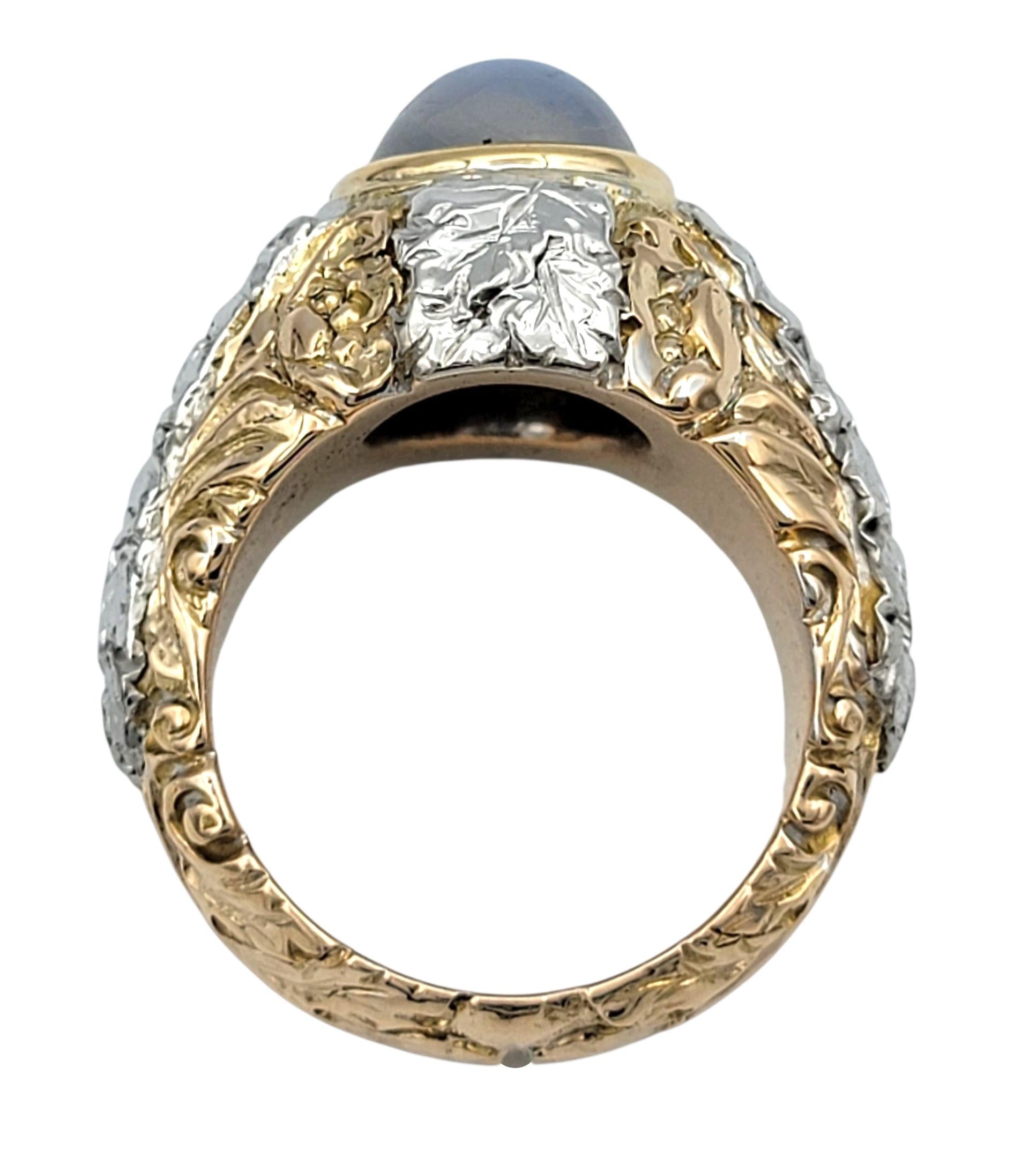 6,12 Karat insgesamt Lünette Set Cabochon Star Sapphire Ring in Tri-Tone 18 Karat Gold im Angebot 2
