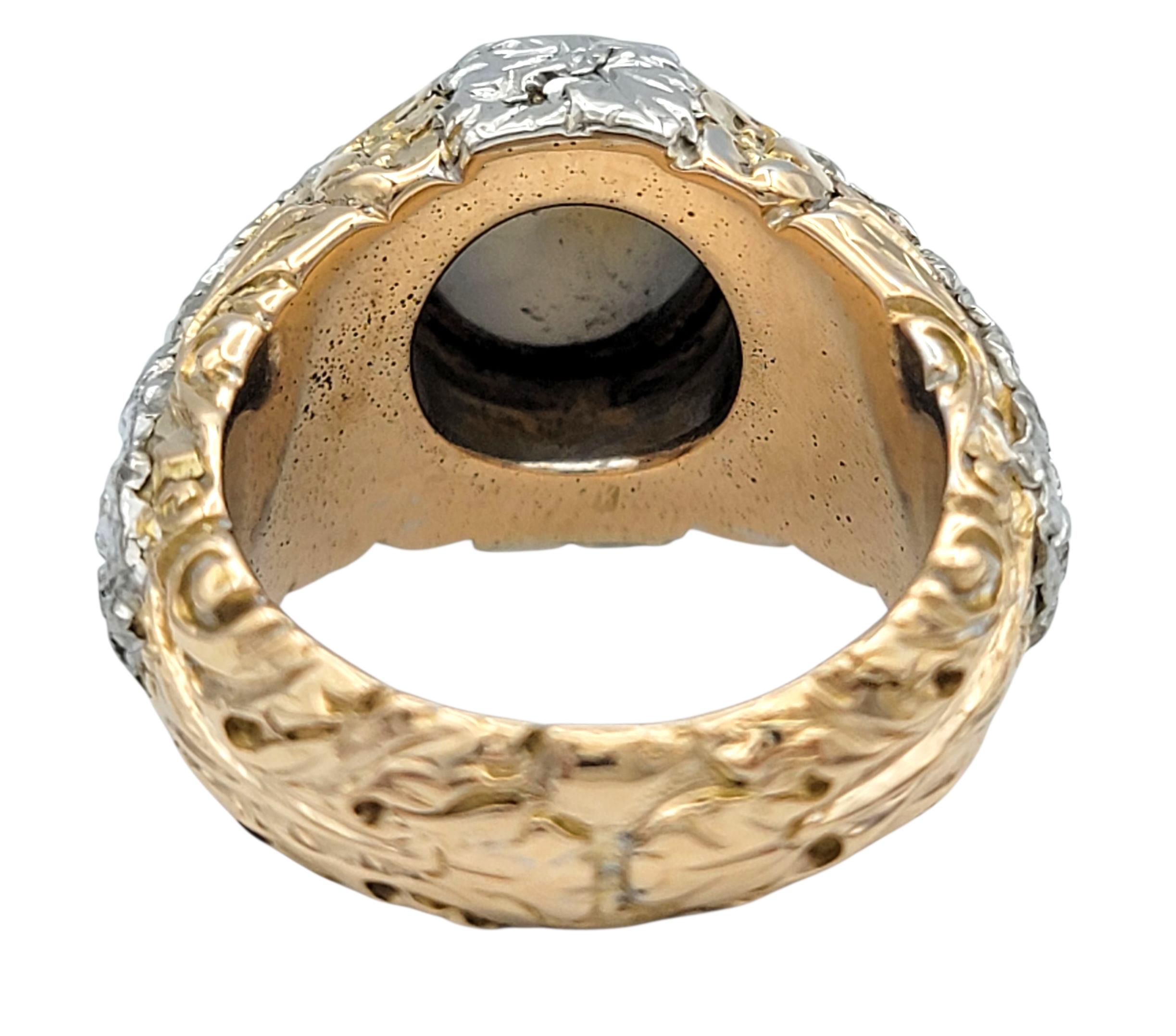 6,12 Karat insgesamt Lünette Set Cabochon Star Sapphire Ring in Tri-Tone 18 Karat Gold im Angebot 3