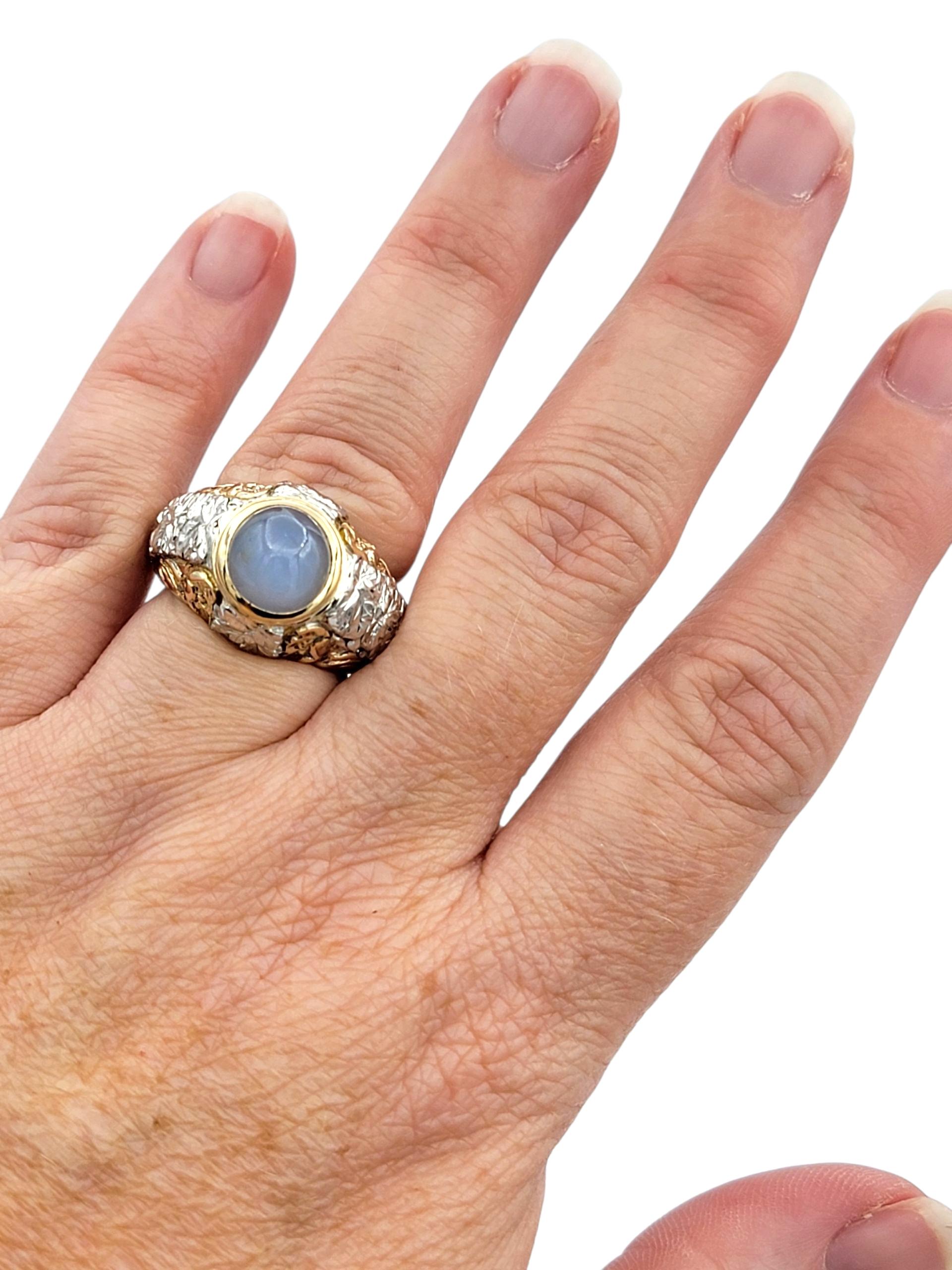 6,12 Karat insgesamt Lünette Set Cabochon Star Sapphire Ring in Tri-Tone 18 Karat Gold im Angebot 4