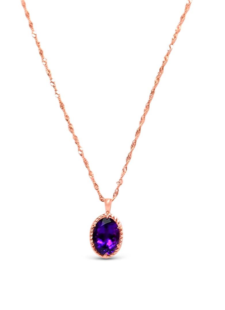 Art Deco 6.12 Ctw OVAL AMETHYST 18K ROSE GOLD PLATED OVER 925 BIRAL SILVER NECAKLCE For Sale