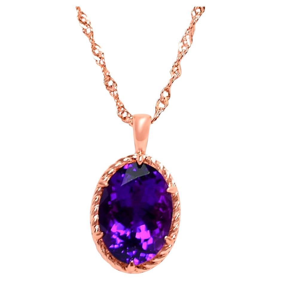 6.12 Ctw OVAL AMETHYST 18K ROSE GOLD PLATED OVER 925 BIRAL SILVER NECAKLCE For Sale