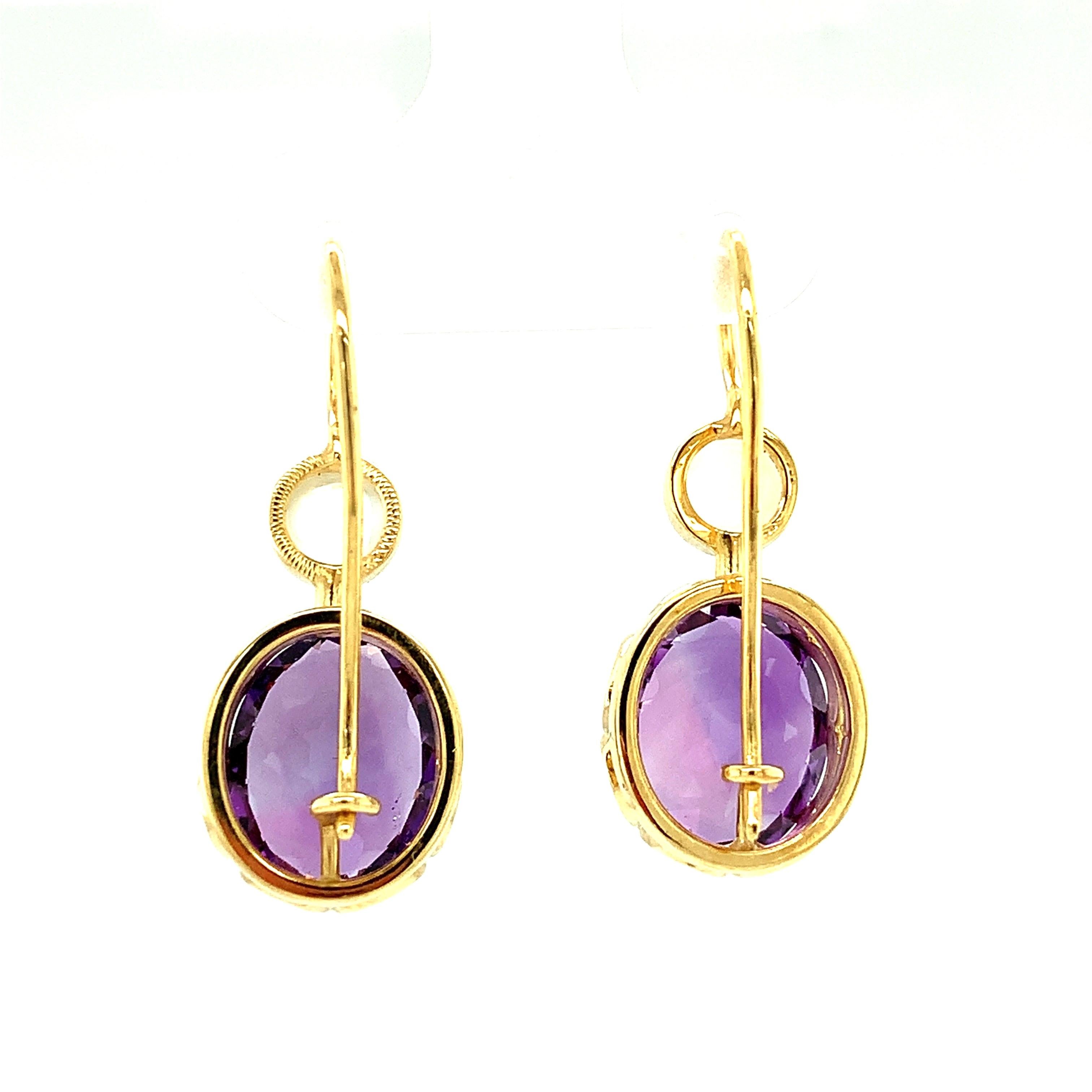 Women's 6.12 ct. t.w. Amethyst Moonstone Yellow Gold Lever-Back Drop Dangle Earrings