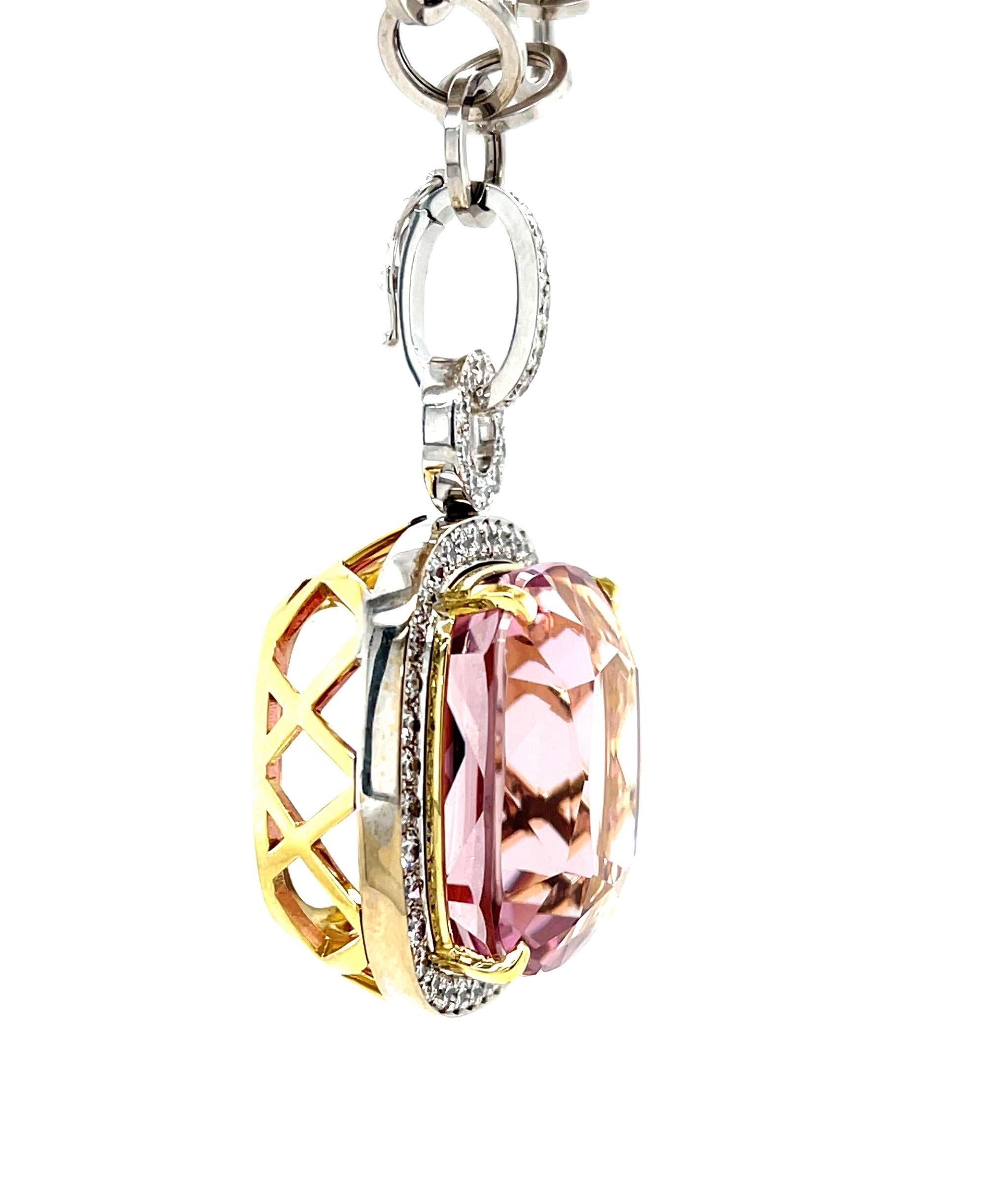 Women's 61.26 Carat Kunzite and Diamond Pendant Enhancer in 18k White and Yellow Gold For Sale
