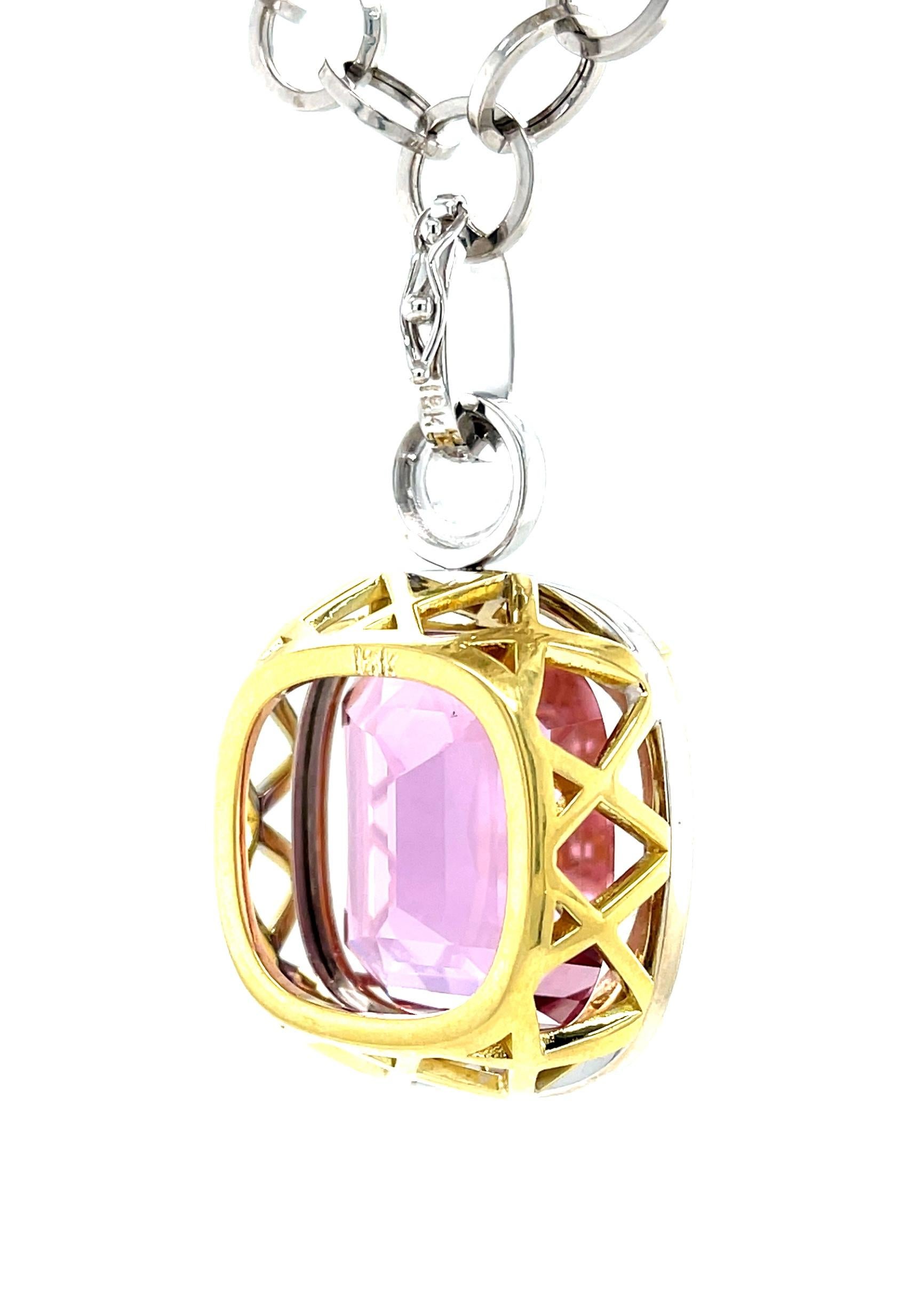 61.26 Carat Kunzite and Diamond Pendant Enhancer in 18k White and Yellow Gold For Sale 1