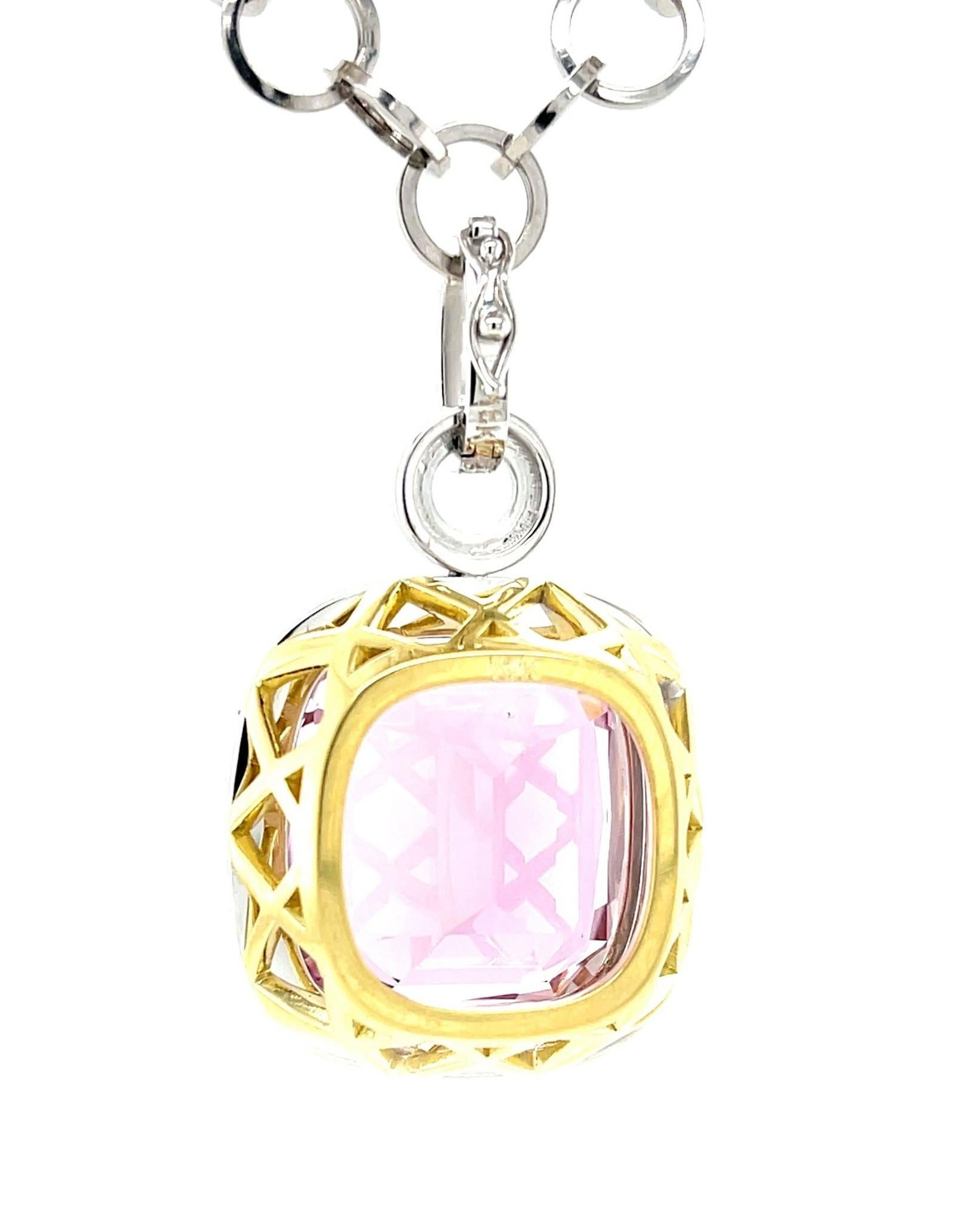 61.26 Carat Kunzite and Diamond Pendant Enhancer in 18k White and Yellow Gold For Sale 2