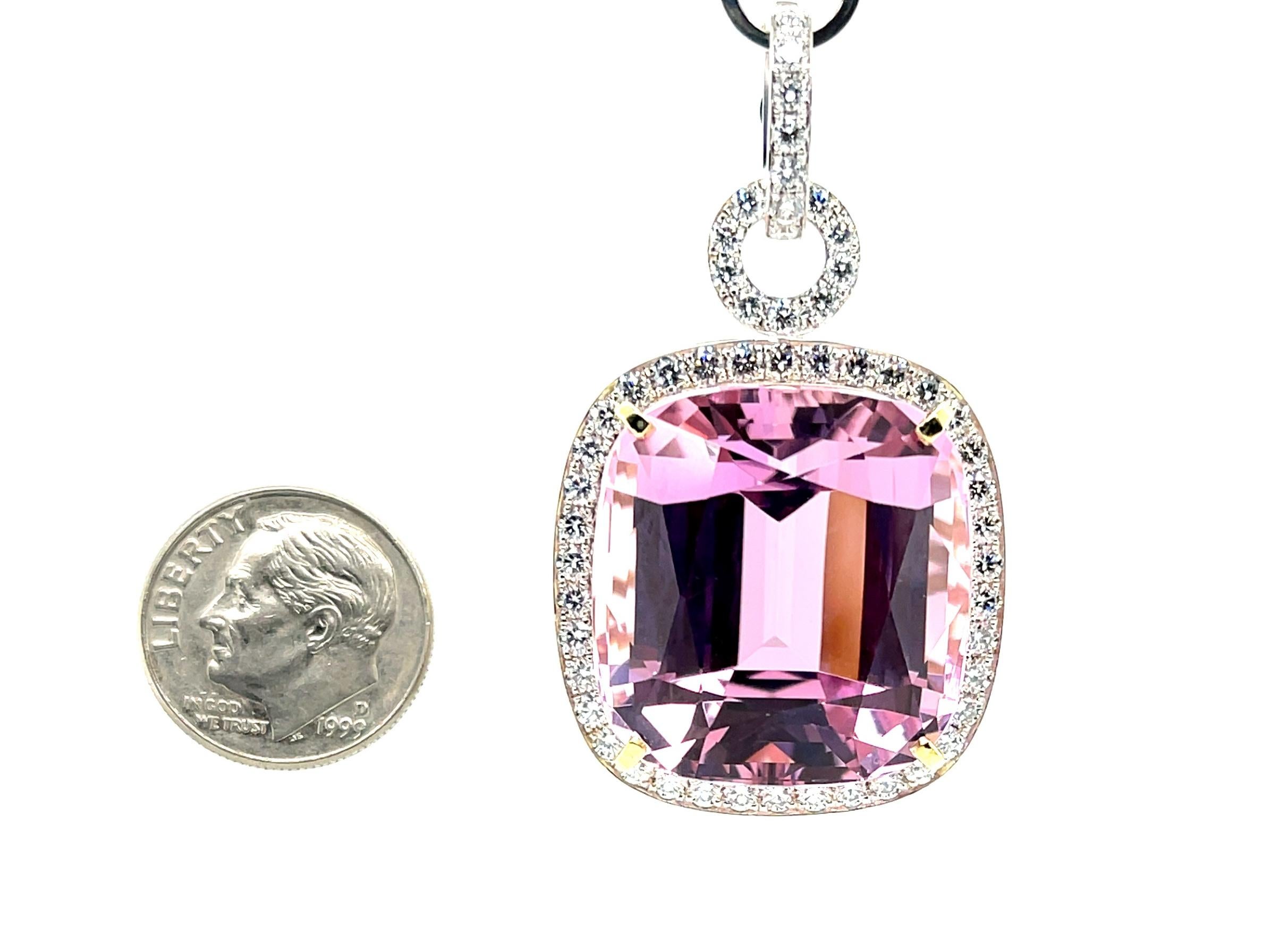 61.26 Carat Kunzite and Diamond Pendant Enhancer in 18k White and Yellow Gold For Sale 3