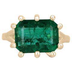 6.12ct 18K Funky 10 Prong Deep Rich Natural Emerald Cut Emerald Solitaire Ring